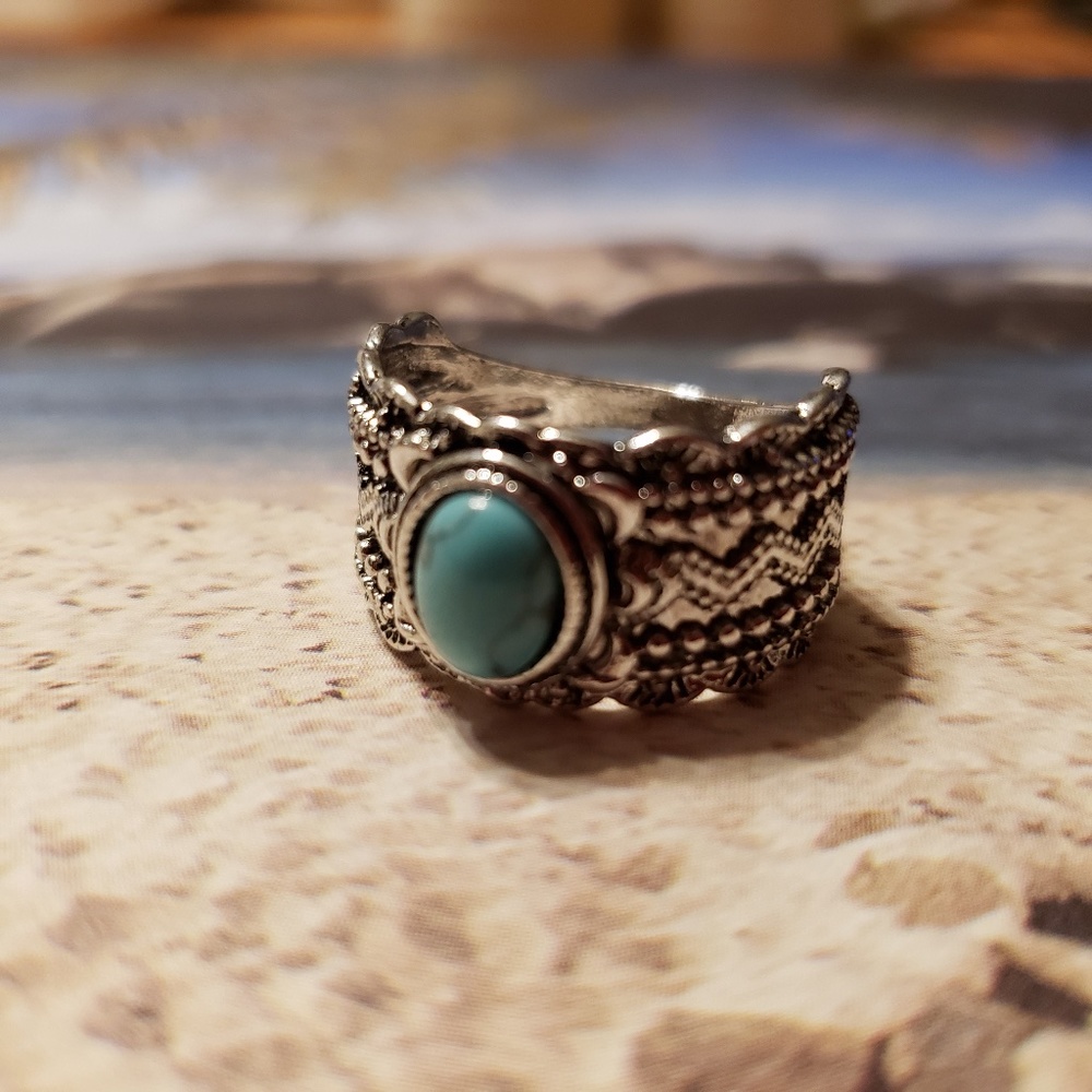 Boho Fashion Wide Band Turquoise Gemstone Ring